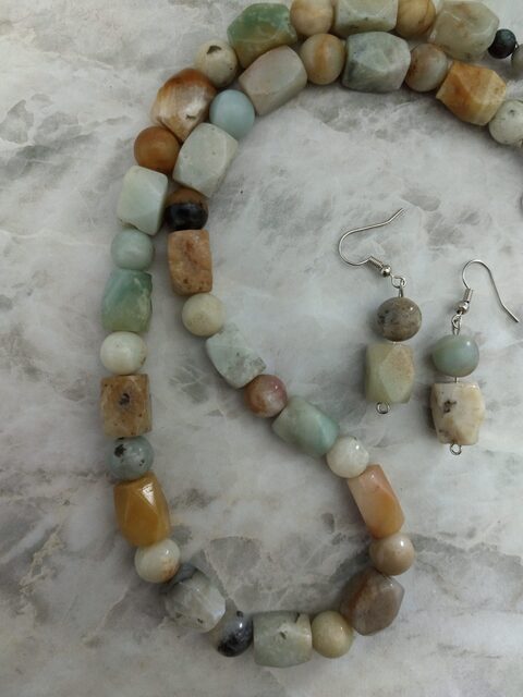 necklace, set, amazonite, stone