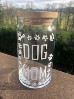 Glass Can Dog Mom (White)